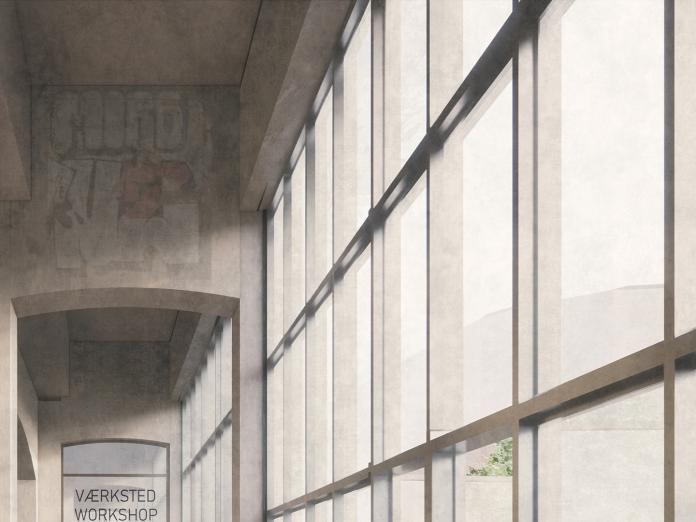 Interiør i brobue - loft og facade