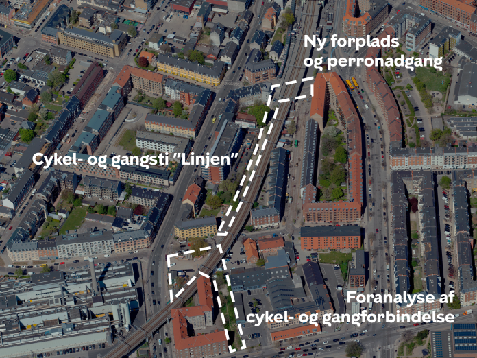 Grafisk fremstilling af den nye forplads og perronadgang ved Ørnevej. Cykel og gangstien fra Ørnevej til Glentevej langs Højbanen og foranalyse af cykel- og gangforbindelse fra Glentevej til Hillerødgade