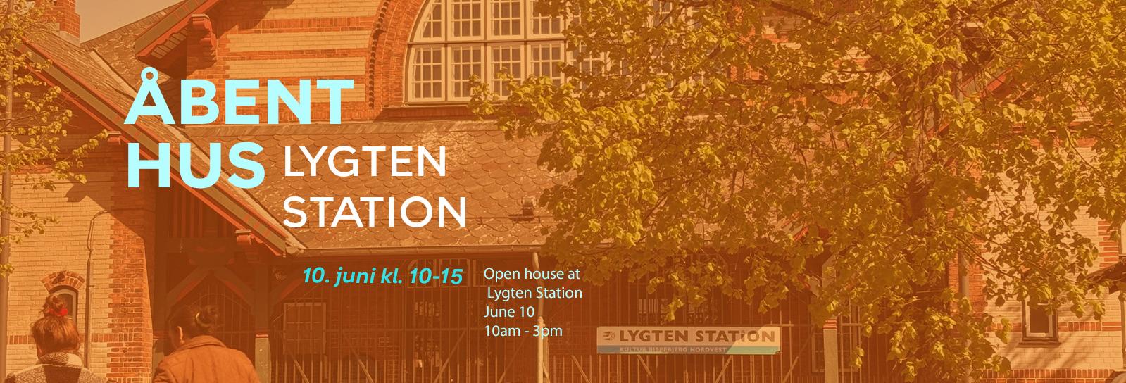 Billede med info om åbent hus på Lygten Station 10. juni kl. 10-15